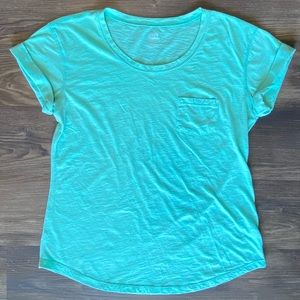 Womens Teal Breast Pocket Cuffed Short Sleeve Shirt Medium - a.n.a.